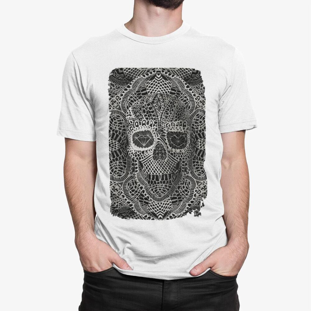 Lace Skull Graphic Tee Black And White Gothic Art Print Shirt